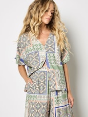 Apricot Natural Folk Patchwork Wide Leg Trousers - Image 4 of 5