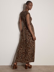 Apricot Brown Batik Floral Smocked Maxi Dress - Image 2 of 4