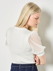 Apricot White Plisse Sleeve Rib Knit Top - Image 4 of 4