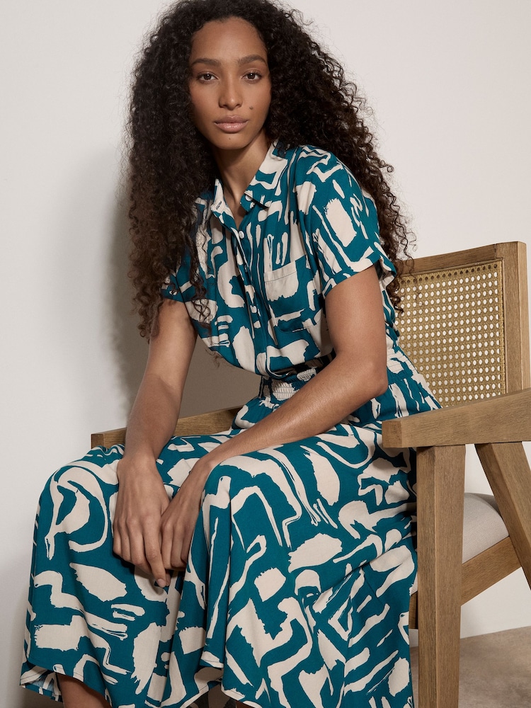 Apricot Geo Grecian Shirt Midi Dress - Imagen 1 de 4