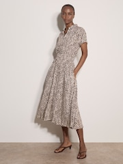 Marrón - Apricot Animal Spot Print Shirt Midi Dress - Imagen 1 de 4