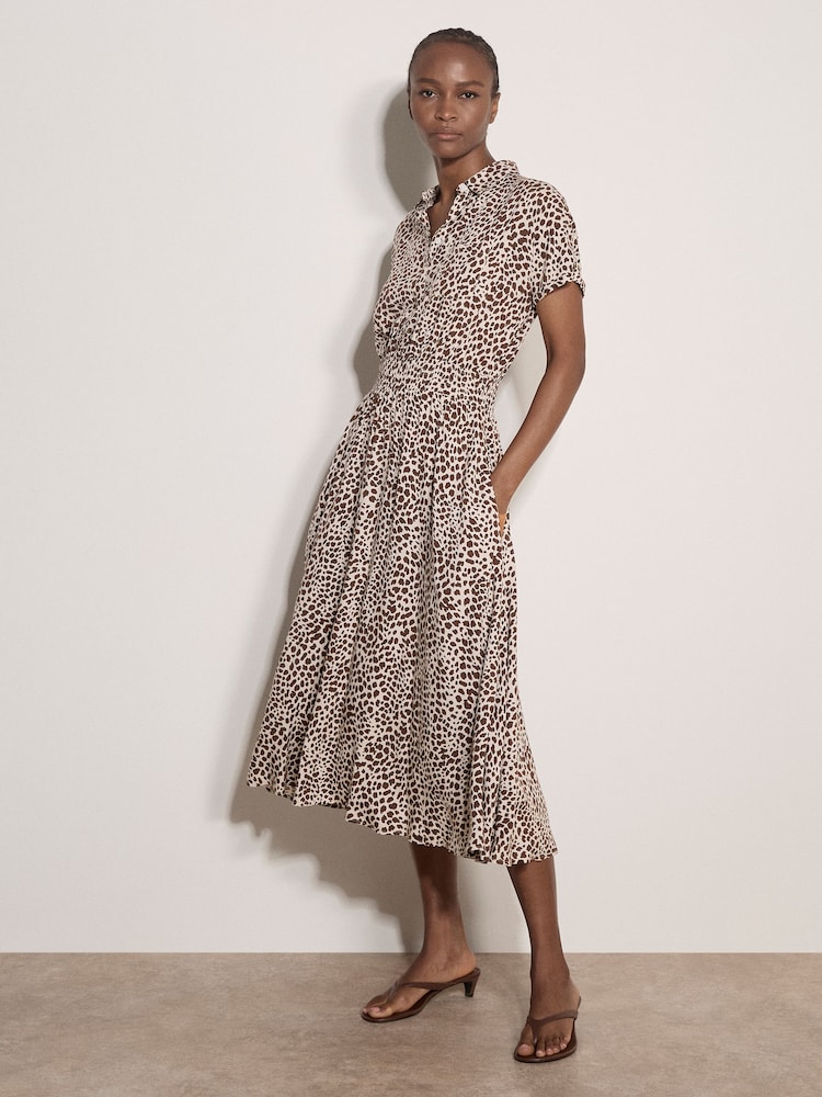 Marrón - Apricot Animal Spot Print Shirt Midi Dress - Imagen 1 de 4