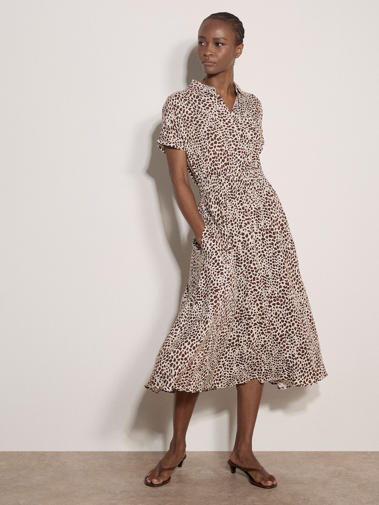 Marrón - Apricot Animal Spot Print Shirt Midi Dress - Imagen 4 de 4