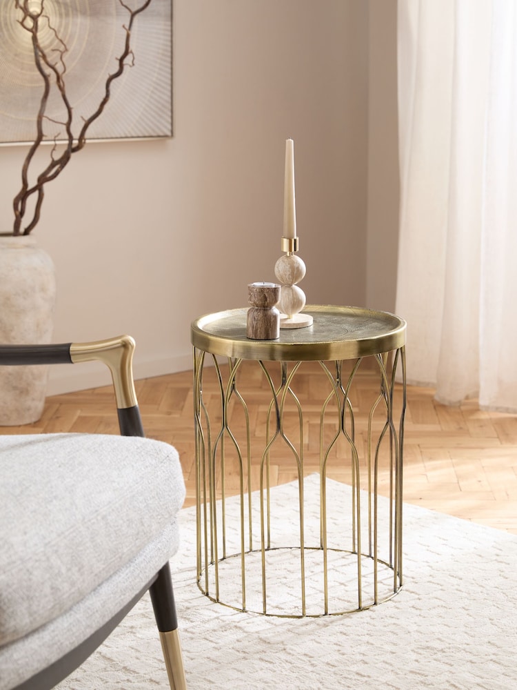 Brass Metal Patterned Side Table - Image 1 of 4