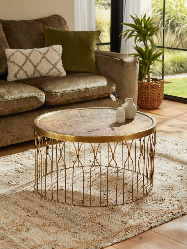 Brass Metal Patterned Coffee Table - Image 1 of 5