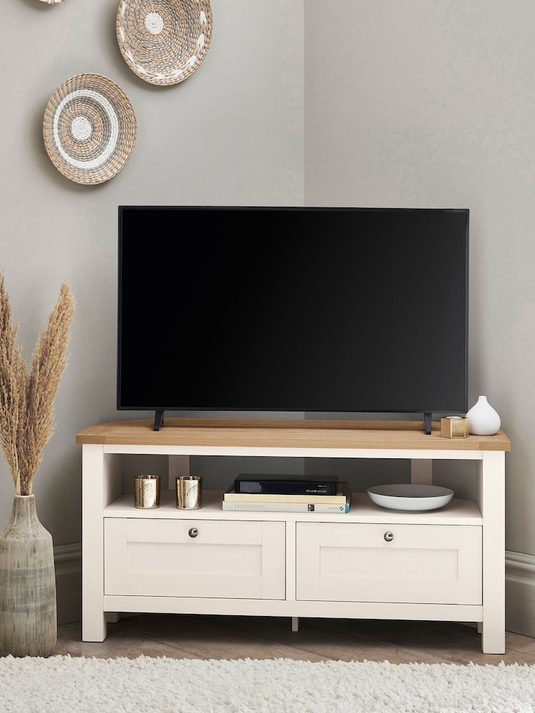 Cream Malvern Oak Effect Up to 46 inch Corner Slim TV Unit - Image 1 of 9