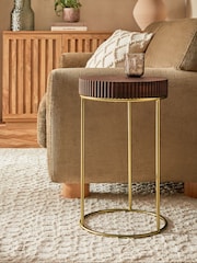 Dark Solid Mango Wood Ribbed Side Table - Image 1 of 4