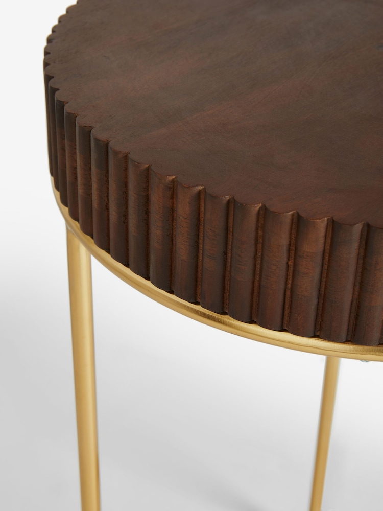 Dark Solid Mango Wood Ribbed Side Table - Image 2 of 4