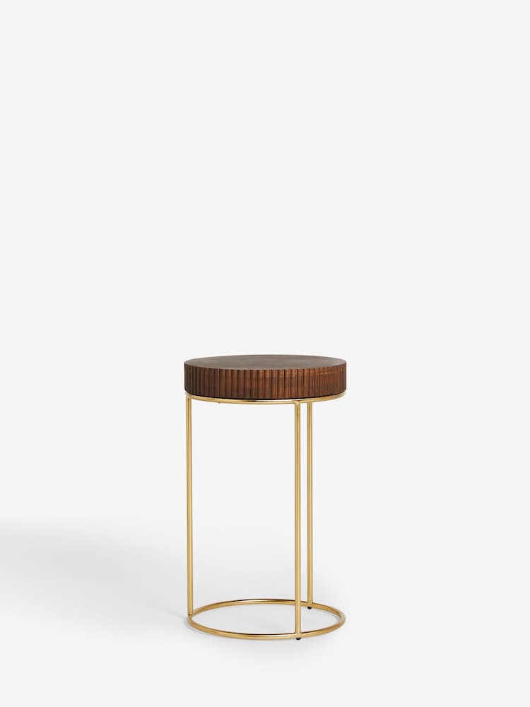 Dark Solid Mango Wood Ribbed Side Table - Image 4 of 4