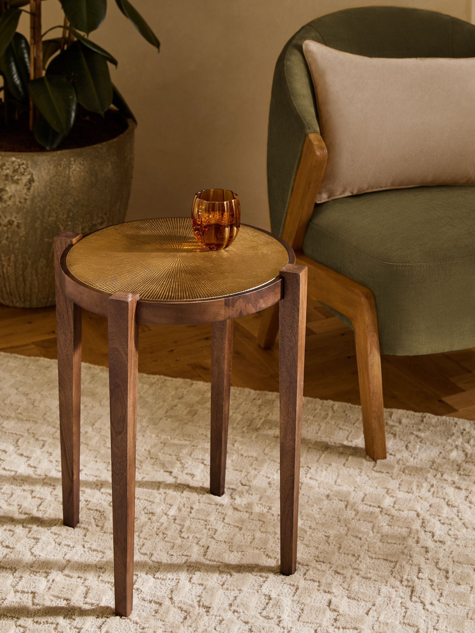 Brass and wood side table discount