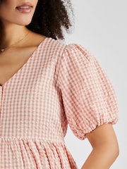 JoJo Maman Bébé Coral Gingham Puff Sleeve Maternity Midi Dress - Image 4 of 4