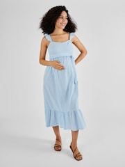 JoJo Maman Bébé Blue Striped Maternity Midi Summer Dress - Image 1 of 4