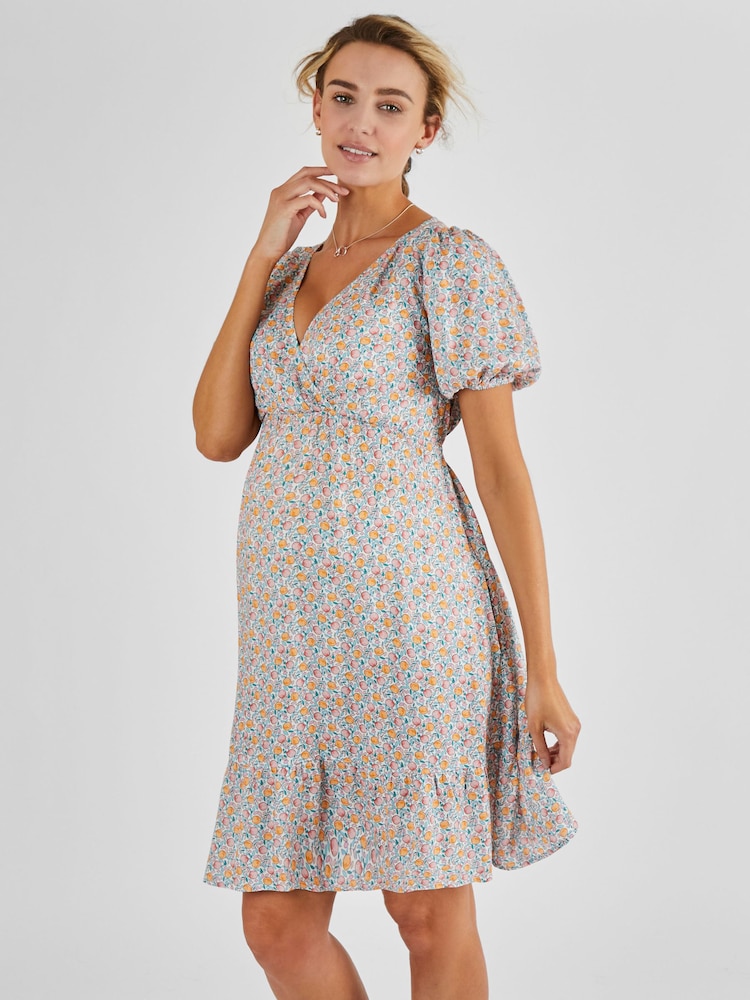 JoJo Maman Bébé Cream Fruit Print Maternity Smock Dress - Image 2 of 5