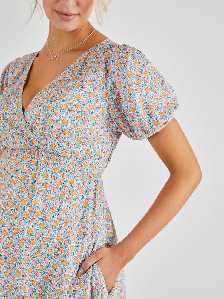 JoJo Maman Bébé Cream Fruit Print Maternity Smock Dress - Image 4 of 5