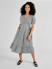 JoJo Maman Bébé Black Gingham Print Maternity Midi Dress - Image 1 of 5