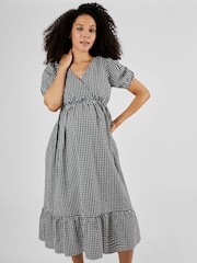 JoJo Maman Bébé Black Gingham Print Maternity Midi Dress - Image 2 of 5