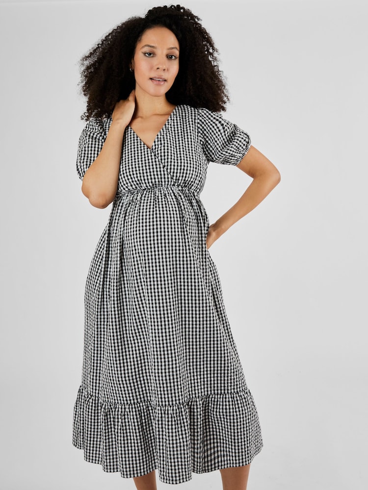 JoJo Maman Bébé Black Gingham Print Maternity Midi Dress - Image 2 of 5