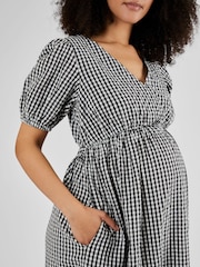 JoJo Maman Bébé Black Gingham Print Maternity Midi Dress - Image 4 of 5