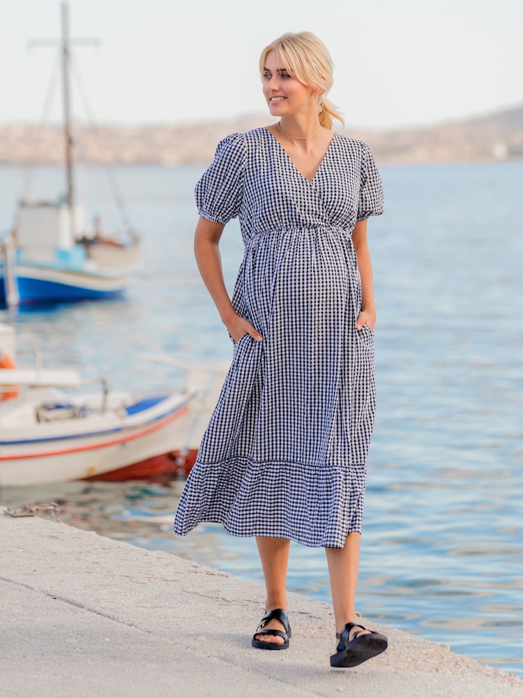JoJo Maman Bébé Black Gingham Print Maternity Midi Dress - Image 5 of 5