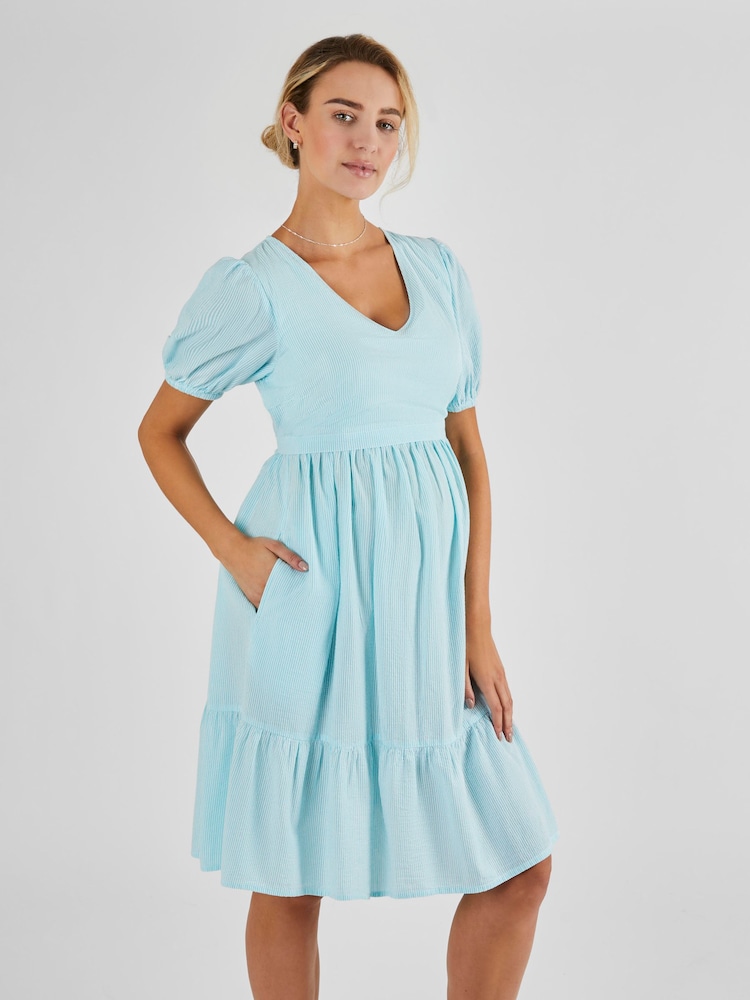 JoJo Maman Bébé Turquoise Stripe Maternity & Nursing Dress - Image 1 of 4