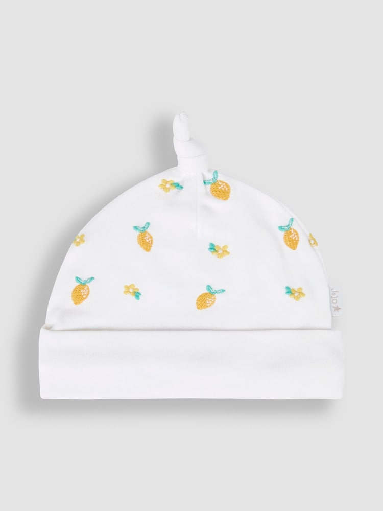 JoJo Maman Bébé White Lemon Embroidered Cotton Baby Hat - Image 2 of 5