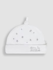 JoJo Maman Bébé White Born In 2024 Embroidered Hat - Image 1 of 3