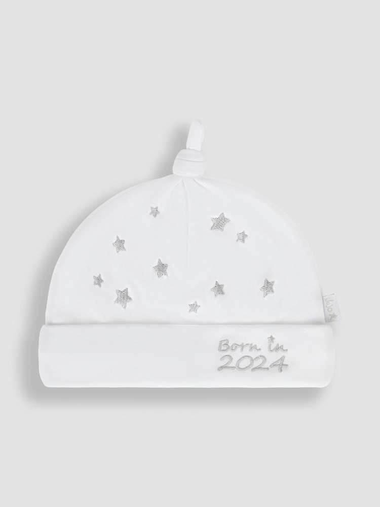 JoJo Maman Bébé White Born In 2024 Embroidered Hat - Image 1 of 3