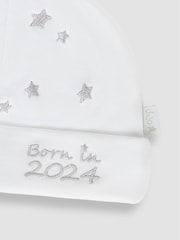 JoJo Maman Bébé White Born In 2024 Embroidered Hat - Image 2 of 3