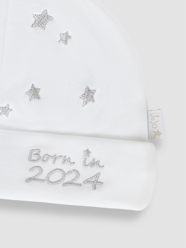 JoJo Maman Bébé White Born In 2024 Embroidered Hat - Image 2 of 3