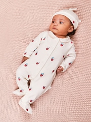 JoJo Maman Bébé White Strawberry Embroidered Cotton Baby Hat - Image 1 of 4