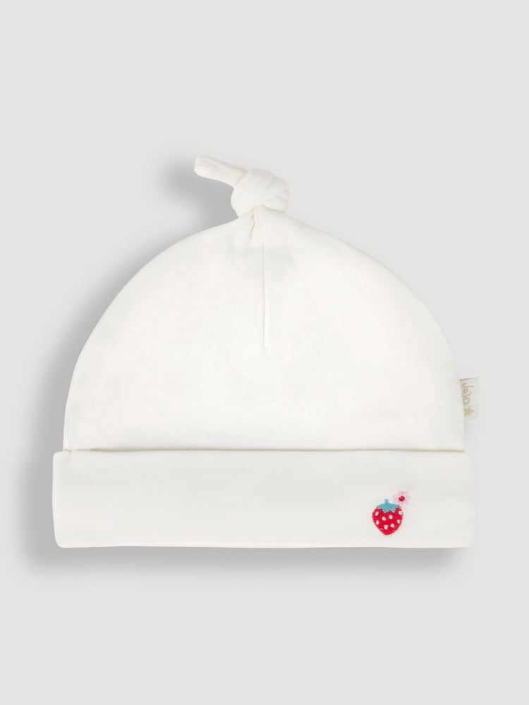JoJo Maman Bébé White Strawberry Embroidered Cotton Baby Hat - Image 2 of 4