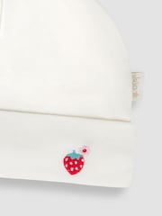 JoJo Maman Bébé White Strawberry Embroidered Cotton Baby Hat - Image 4 of 4