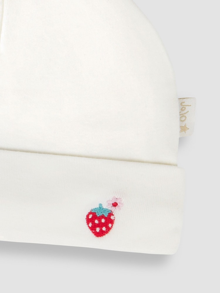 JoJo Maman Bébé White Strawberry Embroidered Cotton Baby Hat - Image 4 of 4