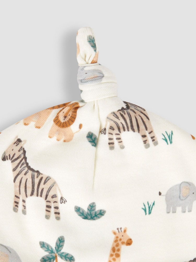 JoJo Maman Bébé Cream Safari Print Baby Hat - Image 2 of 3