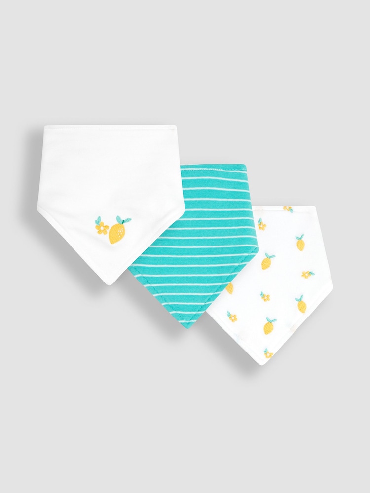 JoJo Maman Bébé White/Blue Lemon 3-Pack Cotton Baby Dribble Bibs - Image 1 of 4