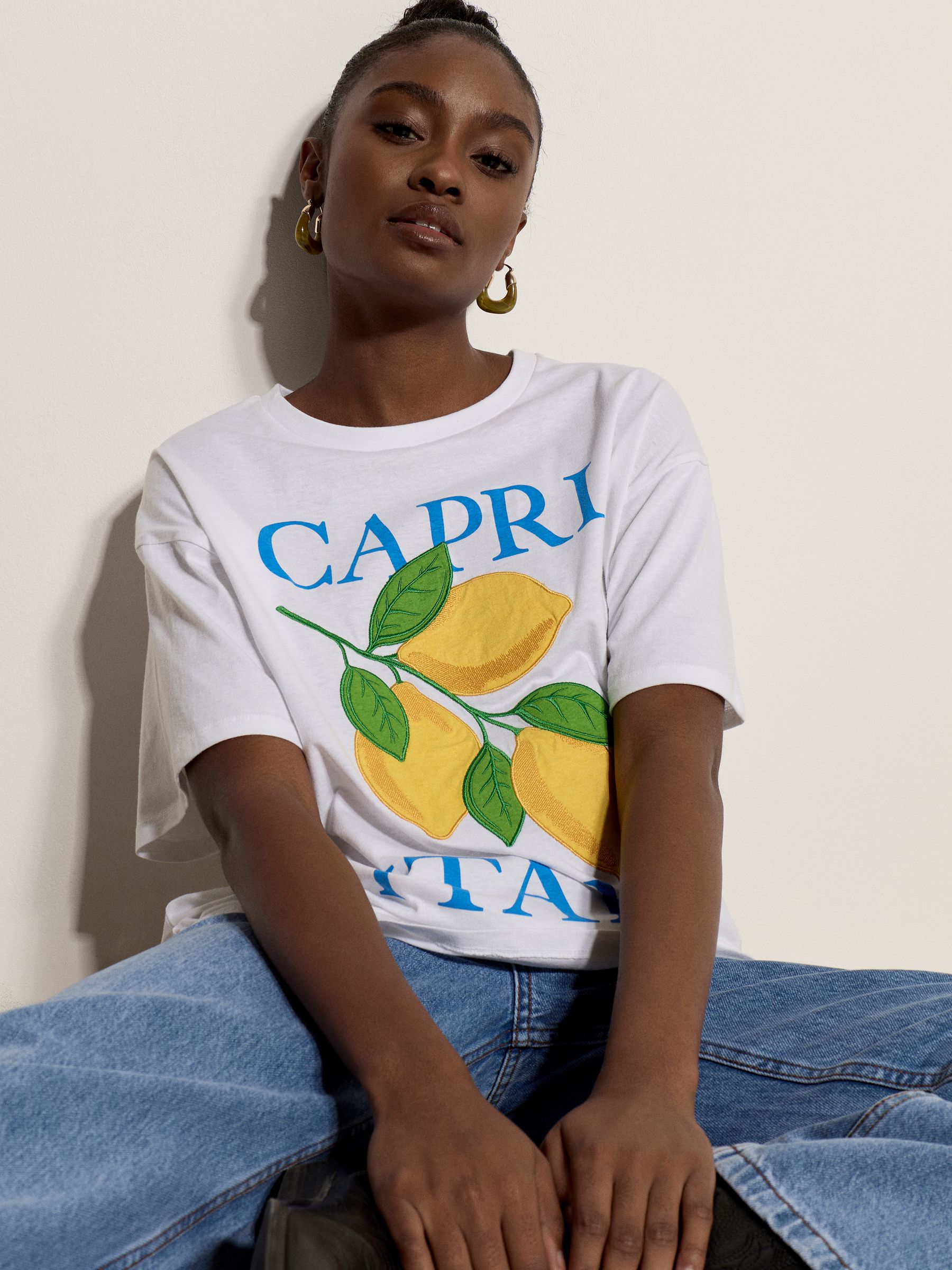 Buy Apricot White Capri Italy Lemon T-Shirt from the Next UK