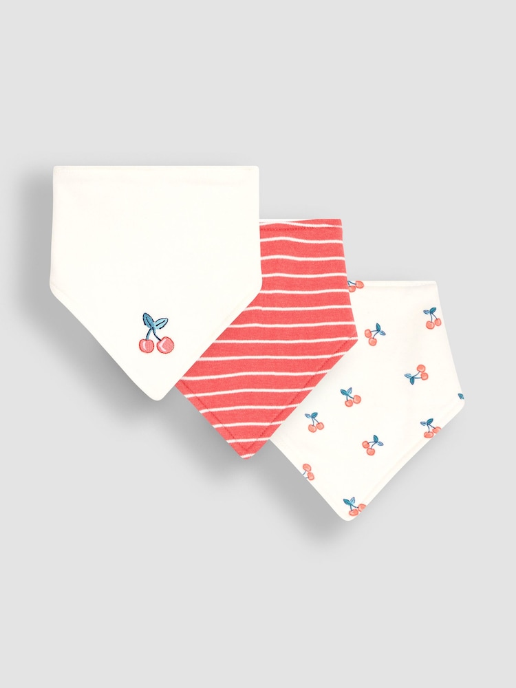 JoJo Maman Bébé White/Red Cherry 3-Pack Cotton Baby Dribble Bibs - Image 1 of 4