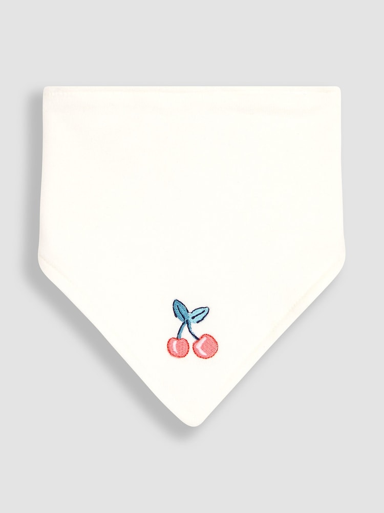 JoJo Maman Bébé White/Red Cherry 3-Pack Cotton Baby Dribble Bibs - Image 2 of 4