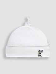 JoJo Maman Bébé White Panda Embroidered Cotton Baby Hat - Image 1 of 3