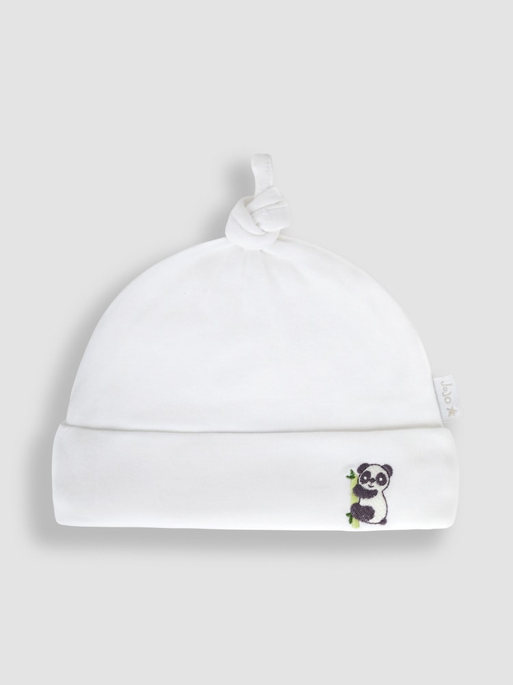 JoJo Maman Bébé White Panda Embroidered Cotton Baby Hat - Image 1 of 3