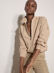 Apricot Natural Herringbone Cotton Bomber Jacket - Image 3 of 6