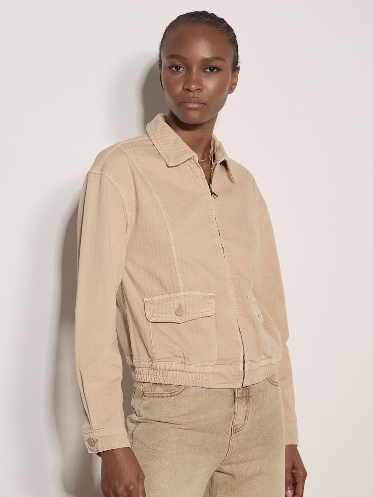 Apricot Natural Herringbone Cotton Bomber Jacket - Image 6 of 6