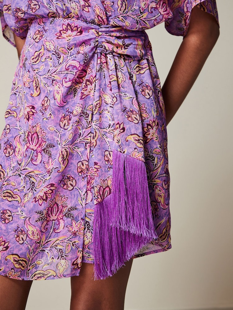 Purple Chiffon Mini Wrap Dress - Image 6 of 6 Purple Chiffon Mini Wrap Dress - Image 6 of 6