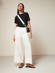 Ecru Textured Sheer Wide Leg Trouser - Image 1 of 6