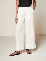 Ecru Textured Sheer Wide Leg Trouser - Image 2 of 6