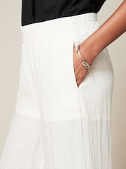 Ecru Textured Sheer Wide Leg Trouser - Image 4 of 6