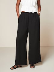 Black Textured Sheer Wide Leg Trouser - Image 1 of 6