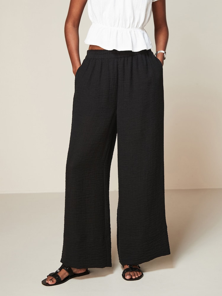 Black Textured Sheer Wide Leg Trouser - Image 1 of 6