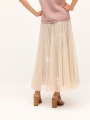 Neutral Sparkle Mesh Midi Skirt - Image 3 of 6