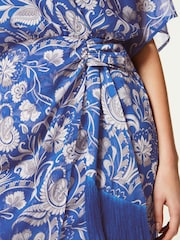 Blue Chiffon Mini Wrap Dress - Image 6 of 6